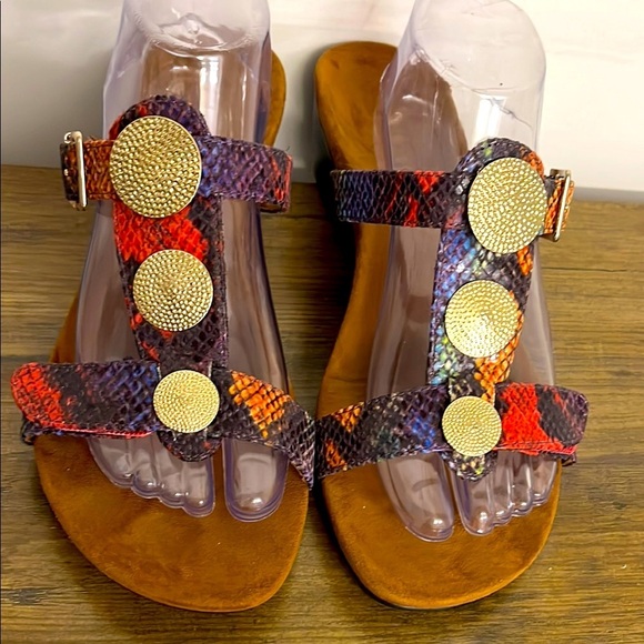 Vionic Multicolor Snake Print Sandals with Gold Discs, Women’s Sz 10 - Picture 3 of 9